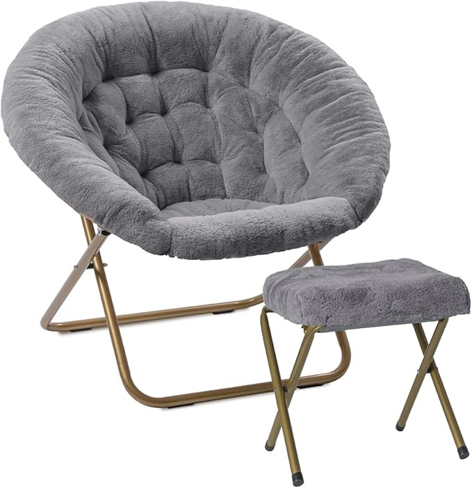 Milliard Cozy Chair with Footrest Ottoman/Faux Fur Saucer Chair for Bedroom/X-Large (Grey) | Amazon (US)
