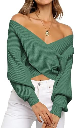 BTFBM Off The Shoulder Sweater for Women Winter Fall Fashion 2025 V Neck Long Sleeve Ribbed Knit ... | Amazon (US)