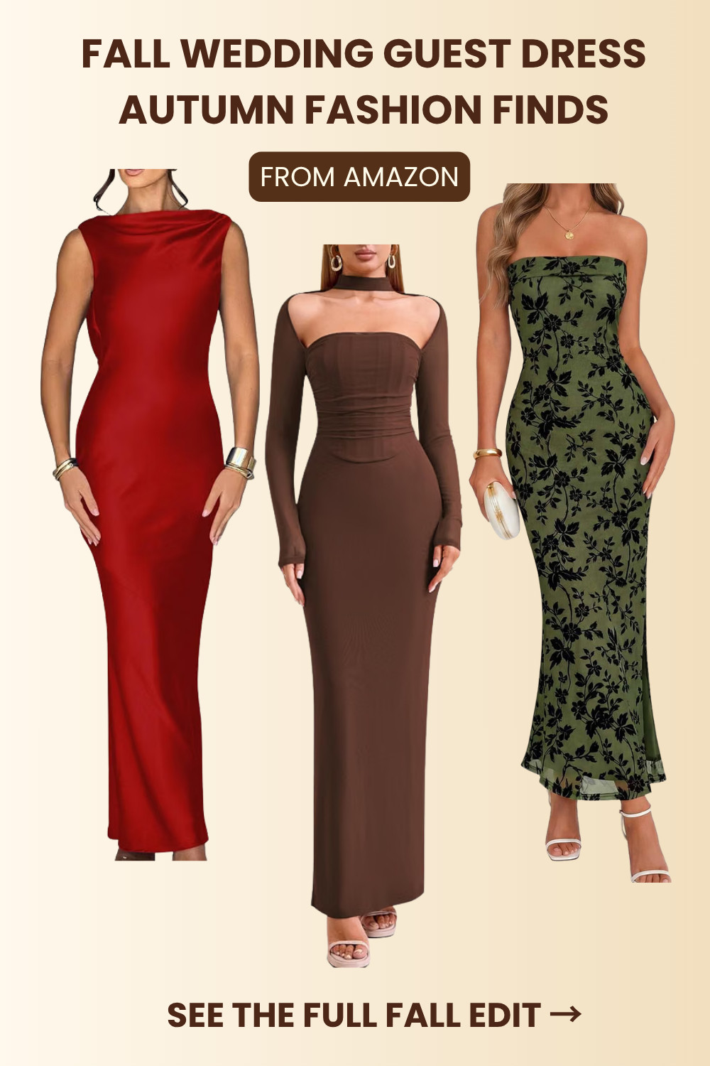 Fall wedding guest dresses 🍂✨

If you have a fall wedding on your calendar, these are the kinds of dresses I'd be looking for — elegant silhouettes, rich autumn colors, and styles you can actually wear again.

Think midi dresses, maxi dresses, cocktail dresses, and polished accessories that make the whole outfit feel intentional.

✨ Save this for your next wedding invitation
✨ Shop the looks through my LTK
✨ Affordable finds + easy-to-style accessories

#FallWeddingGuestDress #WeddingGuestDress #FallFashion #FallDresses #AutumnWedding #WeddingGuestOutfit #FallOutfitIdeas
 

 #LTKgrwm #LTKootd #LTKWedding