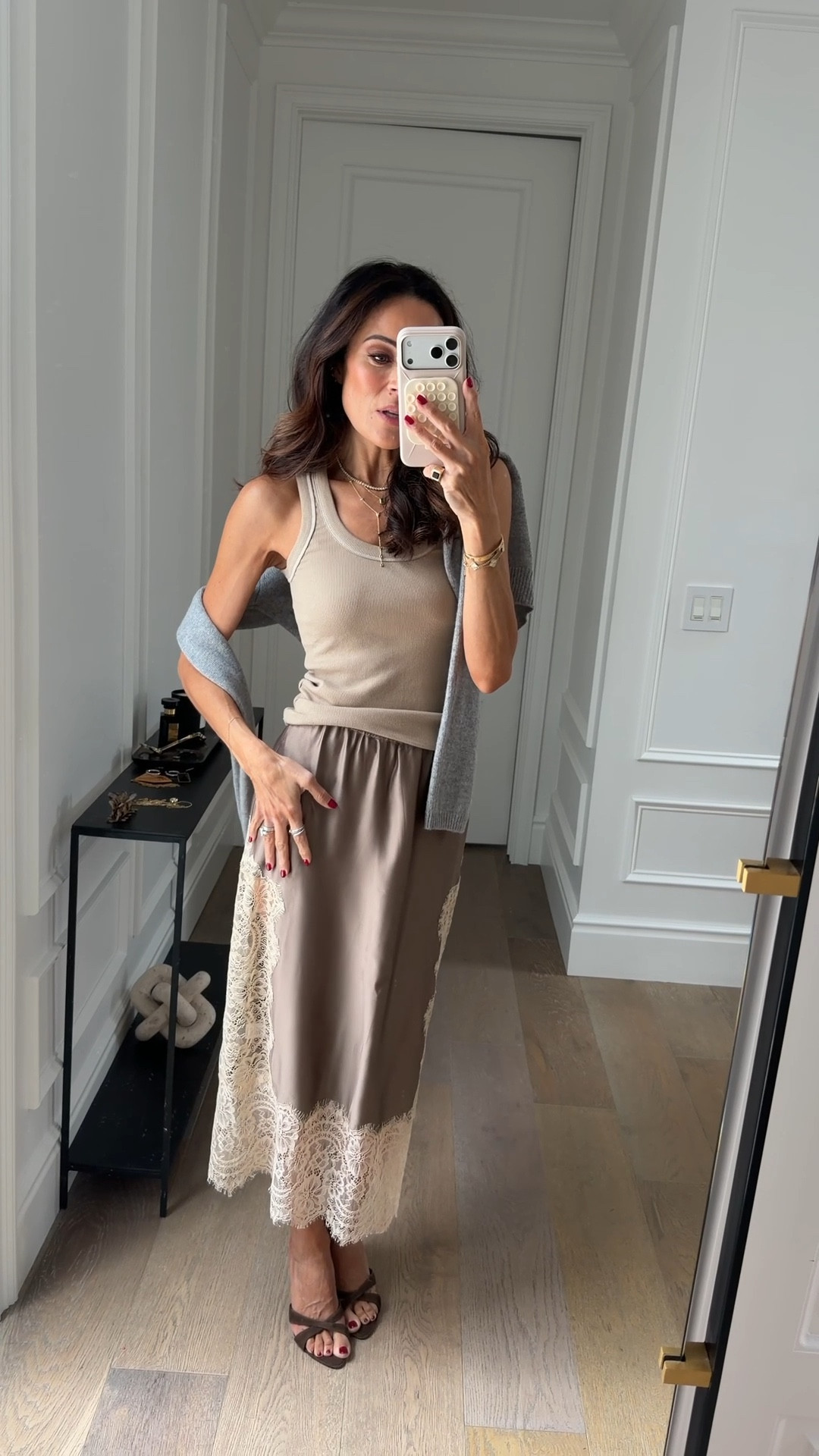 The prettiest lace skirt! 
Cardigan XS
Tank XS
Skirt XS 
Shoes 7.5 

#LTKOver40 #LTKSeasonal