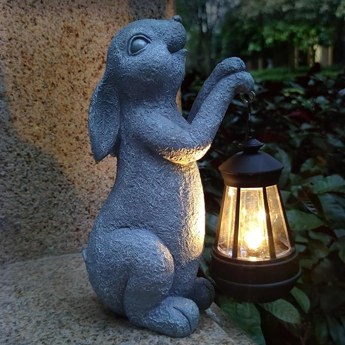 Rabbit Solar Garden Outdoor Statues,Resin Rabbit Figurine Decorations with Solar Lights Lantern, ... | Amazon (US)