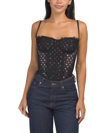 Scalloped Lace And Dot Corset for Women | Polyester/Spandex | Marshalls