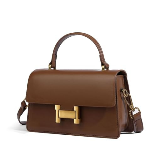 Designer Satchel Purses For Women, Small Cute Crossbody Handbag, Ladies Vegan Leather Top Handle Bags (Brown) | Amazon (US)