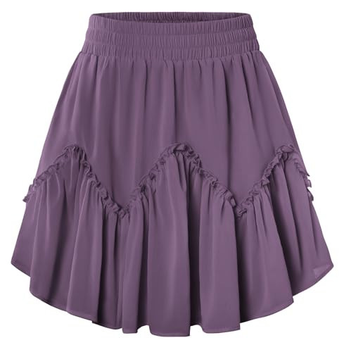 Womens Mini Skirt Plus Size Ruffle Skater Skirts Cute Pleated Short Renaissance Pirate Skirt with Pockets Purple XL | Amazon (US)