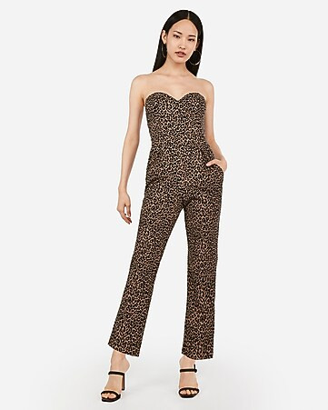 leopard print strapless jumpsuit | Express