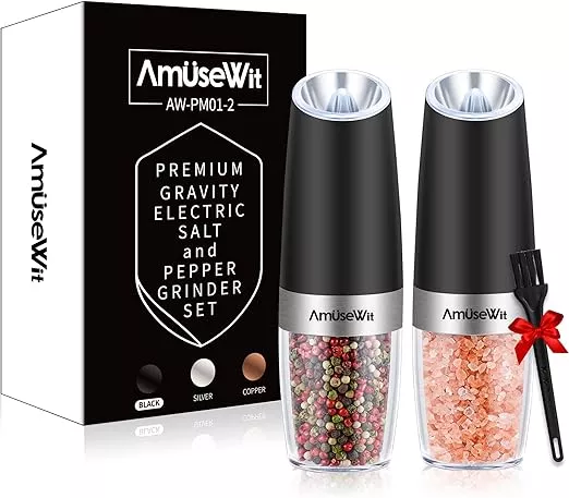 July Home Premium Gravity Electric Salt and Pepper Grinder Set, 2