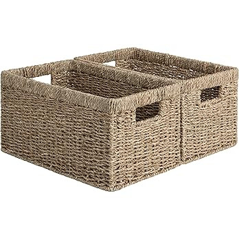 StorageWorks Wicker Storage Basket for Organizing, Medium Seagrass Storage Baskets with Built-in ... | Amazon (US)