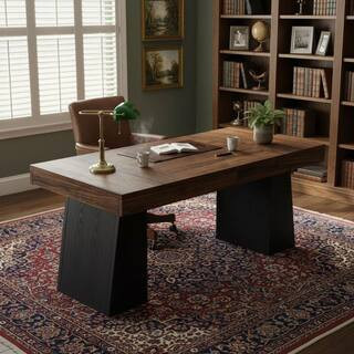 Moronia 55 in. Farmhouse Rectangle Rustic Brown & Black Wood Executive Desk, Modern Computer Writing Table for Office | The Home Depot