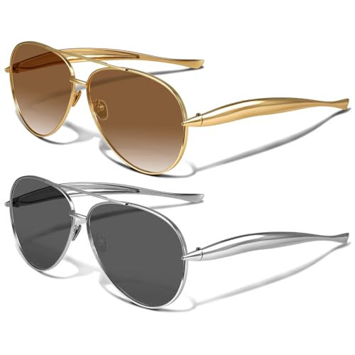 YDAOWKN Retro Gold Aviator Sunglasses for Women Men, Metal Oversized 70s Aviators Sun Glasses | Amazon (US)