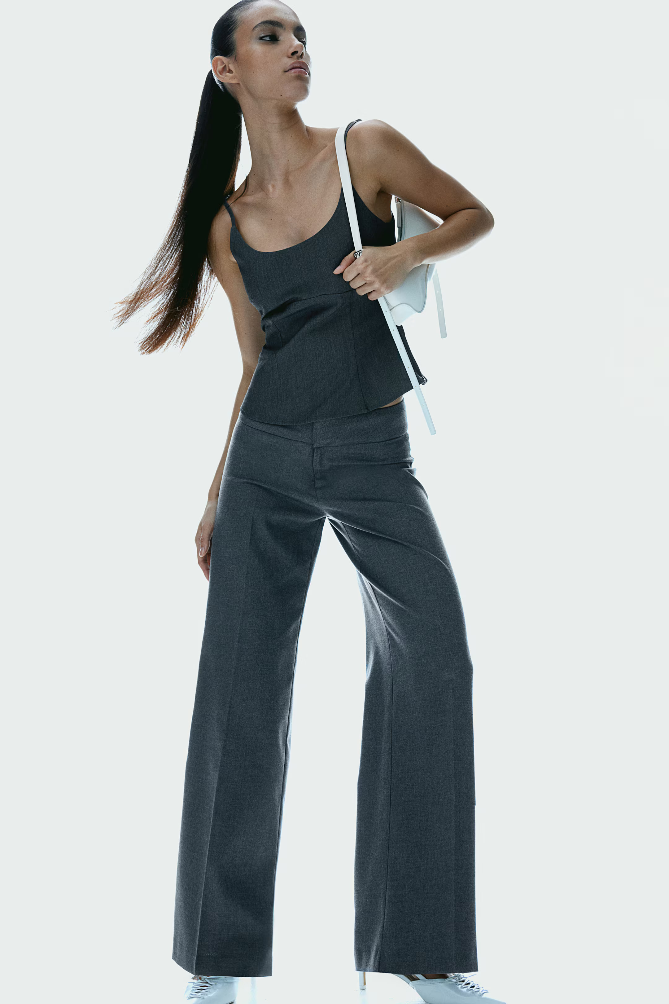 Wide tailored trousers - Grey marl - Ladies | H&M GB | H&M (UK, MY, IN, SG, PH, TW, HK)