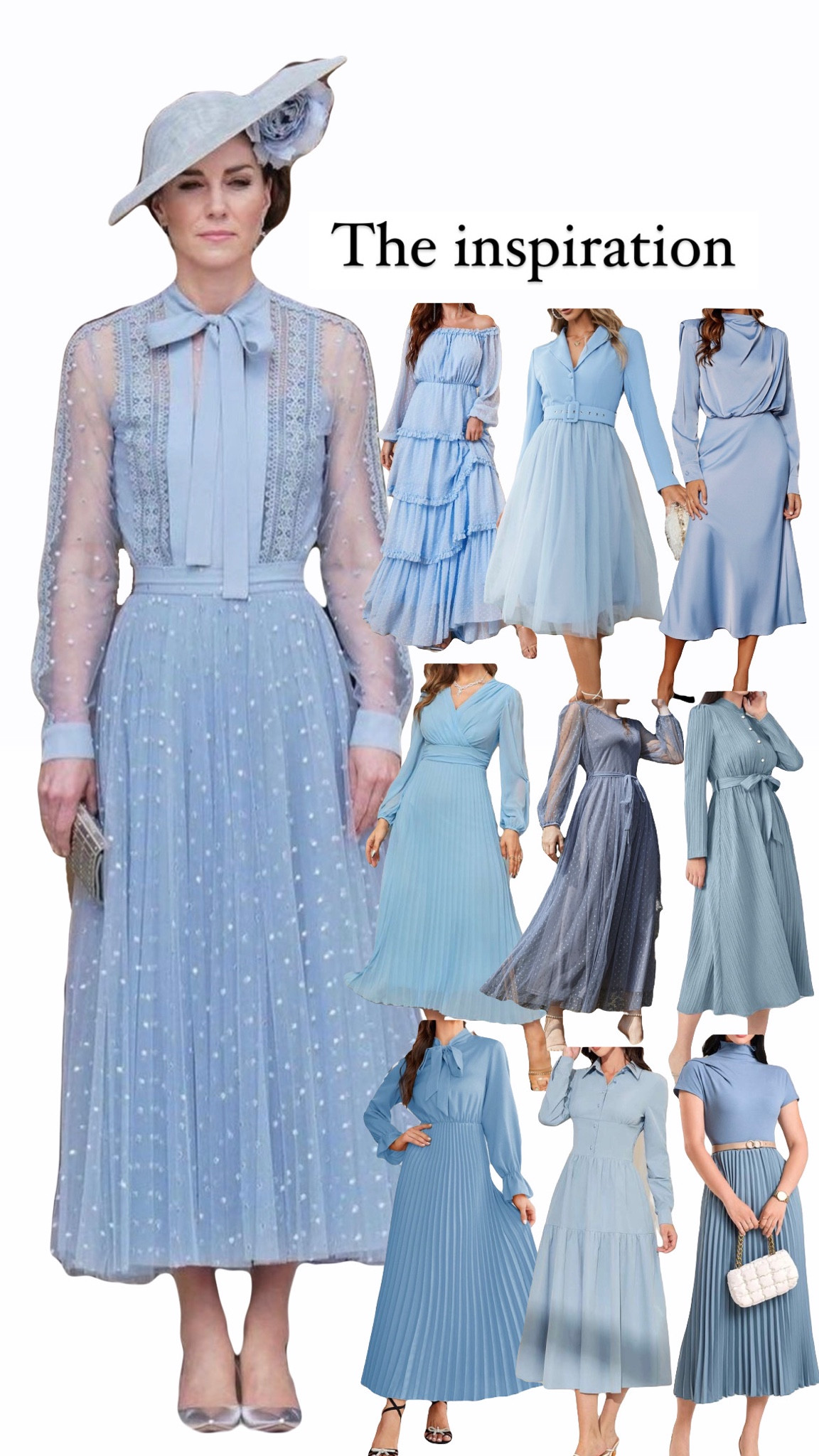 heels on blue dress Kate Middleton Light Blue Summer Pleated Occasion Dress – opalroyaleclothing main image 0