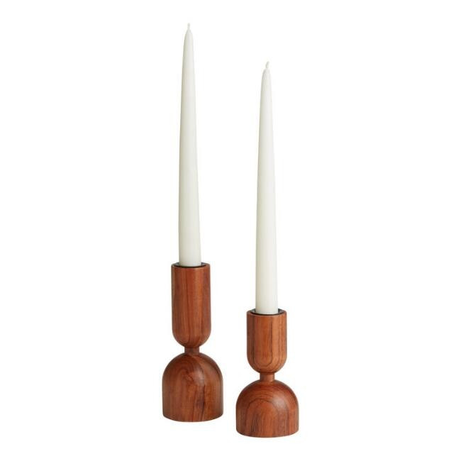 Wood Sculptural Taper Candle Holder | World Market