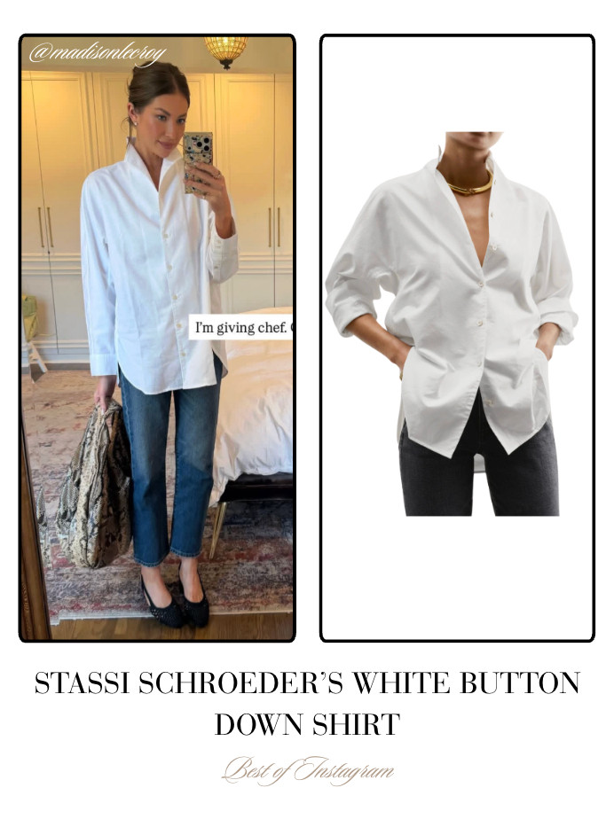 Stassi Schroeder's White Button Down Shirt 📸= @stassischroeder 

 