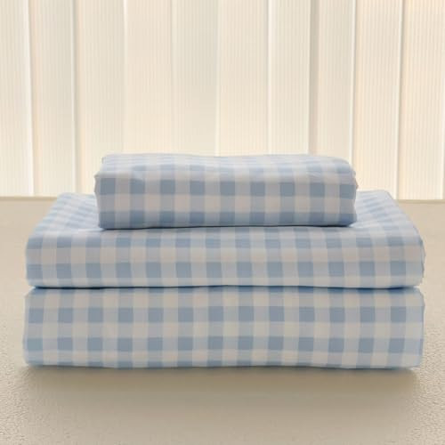NSNLGSGC Light Blue Gingham Queen Sheet Set, Soft Brushed Microfiber Baby Blue Plaid Queen Bed Sheets, 4-Pieces Grid Sheet Set with Deep Pocket | Amazon (US)