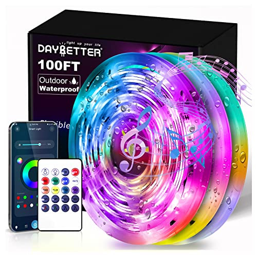 DAYBETTER 100 ft Outdoor Led Strip Lights Waterproof, Smart Light Strips with App Voice Control Remote, 5050 RGB Music Sync Color Changing Led Lights for Bedroom, Room Decor (3 Rolls of 32.8 ft) | Amazon (US)