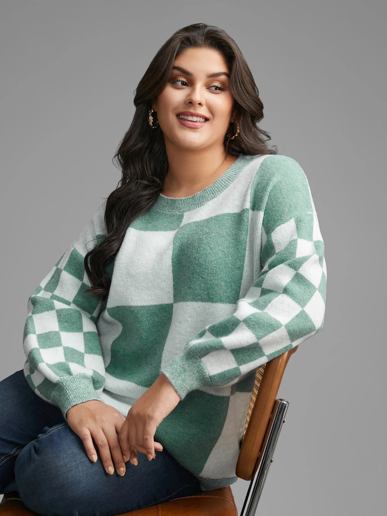 Plaid Crew Neck Drop Shoulder Pullover | Bloomchic