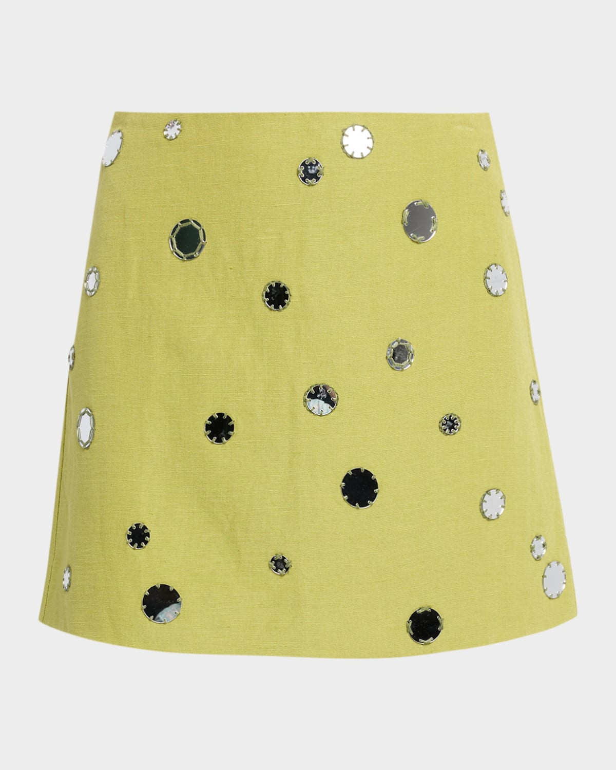 Ari Mirror-Embellished Linen-Blend Mini Skirt | Neiman Marcus