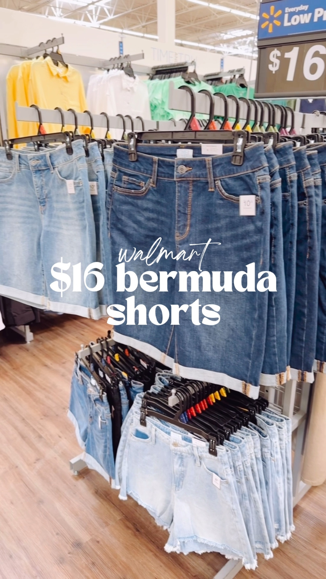 $16 Bermuda denim shorts at Walmart! A best seller each year! 10” in length, cuffed hem and come in 4 colors. Run true to size. 

#LTKFindsUnder50 #LTKMidsize #LTKStyleTip