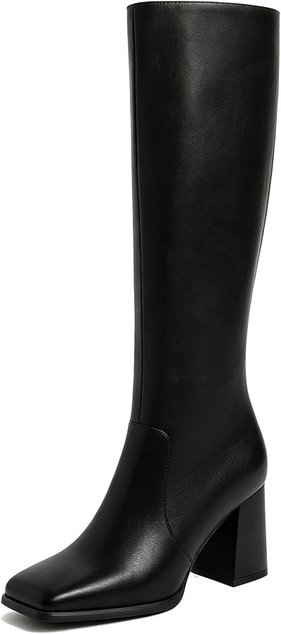Knee High Boots Women Square Toe Chunky Heel Fashion Tall Boots | Amazon (US)