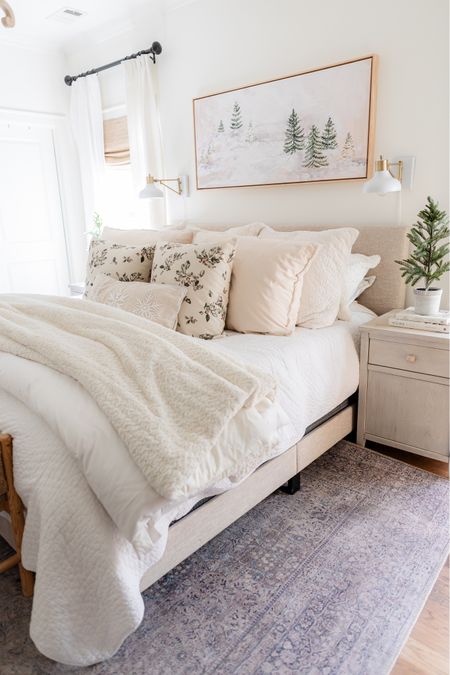 Our bedroom for the holidays and winter;
The artwork and bedding transitions perfectly from holiday look to winter (just remove the berry pillows). Dresser // end tables // light fixtures // wall sconces 

#LTKhome #LTKfindsunder100 #LTKSeasonal