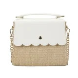 Packed Party Women's Woven Straw Crossbody Bag with Faux Leather Scallop and Chain Strap, White | Walmart (US)