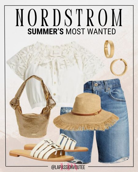 Effortlessly stylish: Embrace summer vibes with a lace crop shirt, denim mid-length shorts, hoop earrings, a shoulder bag, a raffia sun hat, and multistrap sandals. Discover the perfect ensemble for sunny days at Nordstrom. 

#LTKStyleTip #LTKxNSale #LTKSeasonal