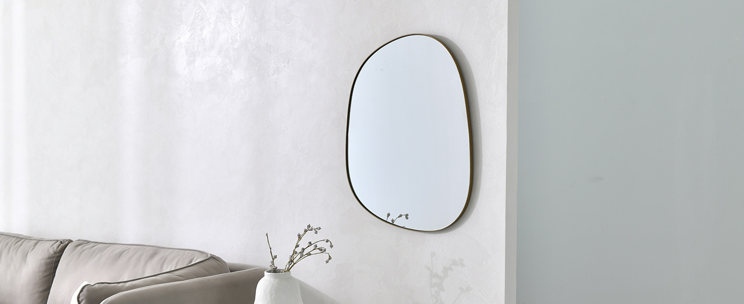 Amazon.com: ELEHUME Asymmetrical Mirror for Wall Decor 23"*30", Modern Brass Framed Wall Mirror f... | Amazon (US)
