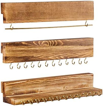 Jewelry Organizer Wall Mounted Set of 3, Wood Hanging Jewelry Organizer Holder with Removable Bra... | Amazon (US)