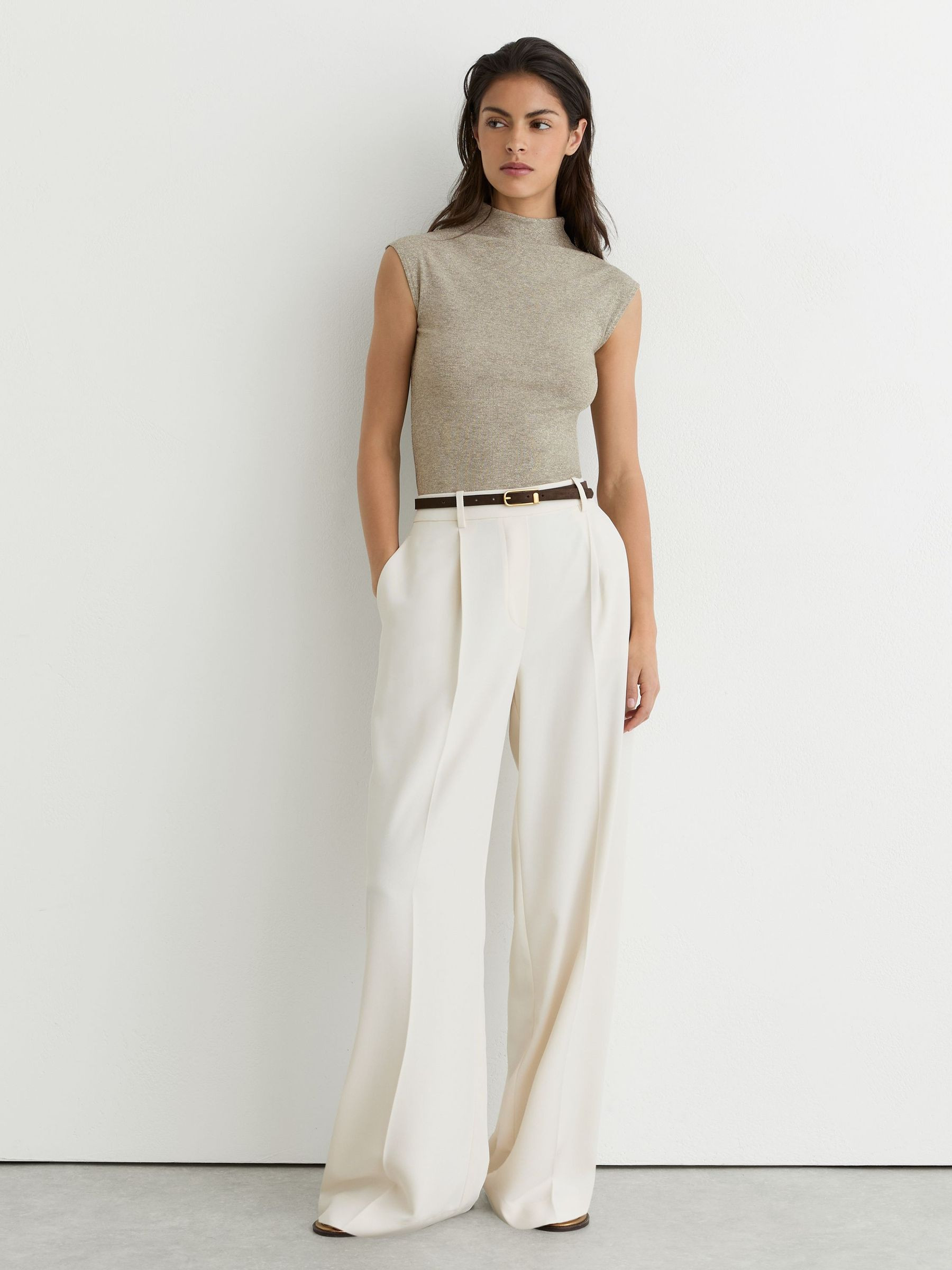 Reiss Metallic-Knit High-Neck Vest in Gold | REISS | Reiss DE