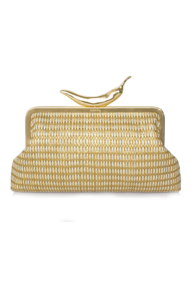 GOLD CHILI STRAW CLASSIC CLUTCH | Sarah's Bag | CULT MIA | CULT MIA UK LTD