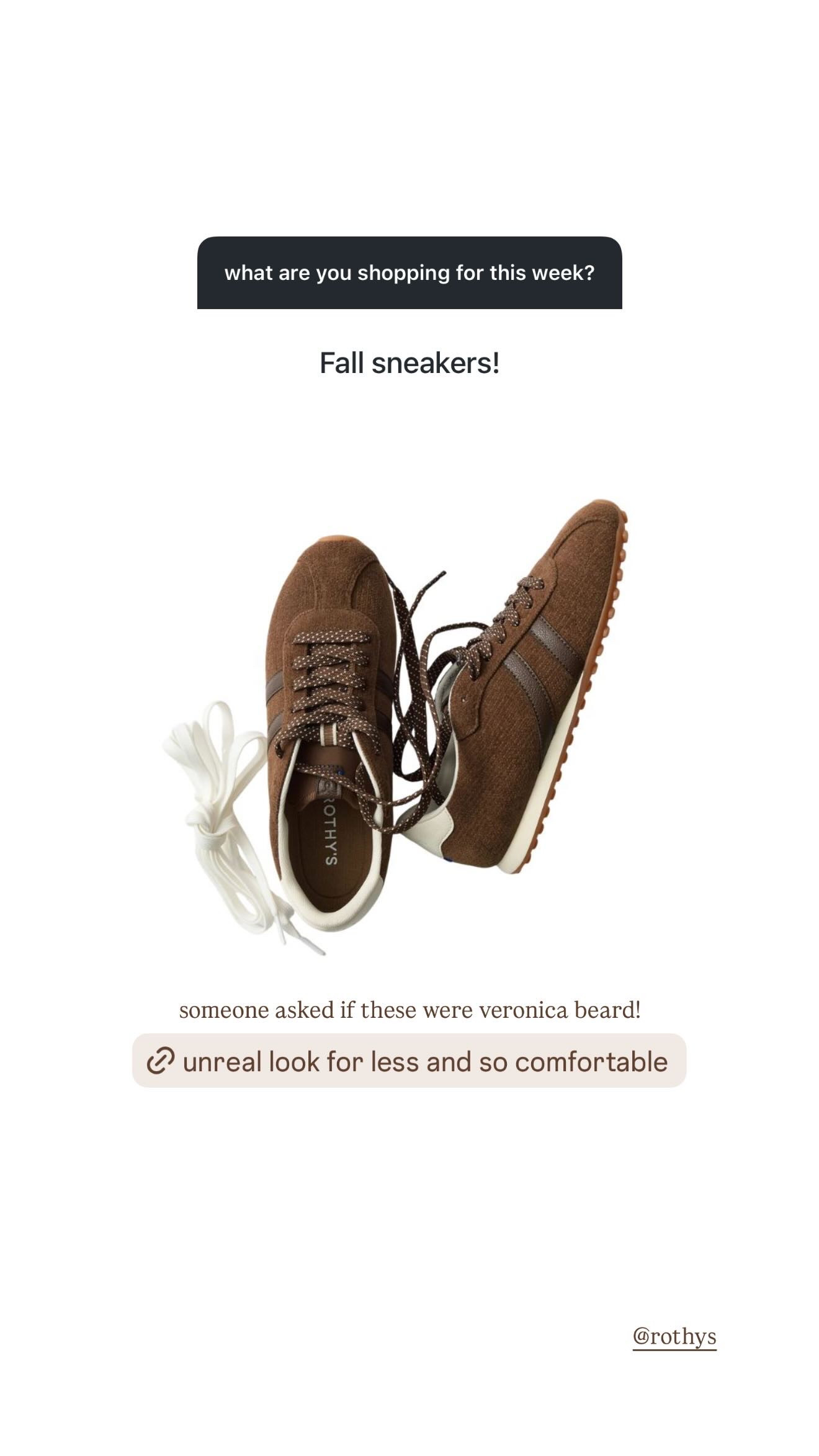 these are SUCH a good fall sneaker find! someone even asked if they were veronica beard, which honestly says it all. i love the chocolate brown suede look, the retro shape, and the fact that they come with two lace options so you can switch up the vibe.

they’re also really comfortable, which makes them perfect for travel days, errands, school drop off, or styling with denim and a sweater all fall. such a good look for less! 

 #LTKSeasonal