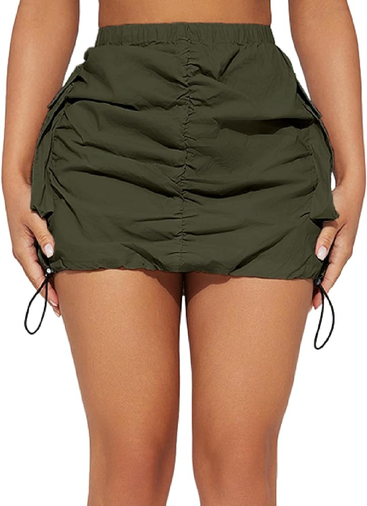 Women's Cargo Skirt Y2k High Waisted Pencil Bodycon Mini Skirts for Women Sexy Trendy Drawstring ... | Amazon (US)