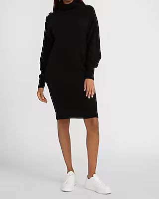Mock Neck Crystal Embellished Rhinestone Sweater Dress Black Women's M | Express