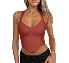 REORIA Women's Summer Sexy Halter V Neck Sleeveless Backless Y2K Going Out Crop Tank Tops | Amazon (US)