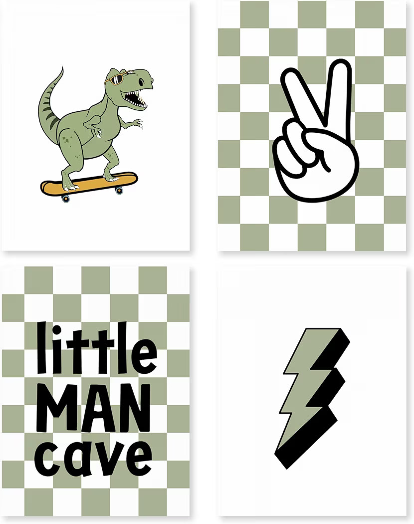 HRQKO Little Man Cave Dinosaur Wall Art Poster Prints Set of 4, Dinosaur Wall Decor,Boy Nursery A... | Amazon (US)