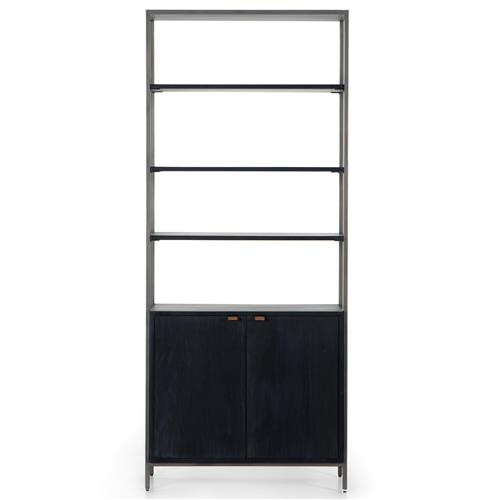 Theodore Industrial Loft Black Wood Grey Iron Frame Open Back Display Bookcase | Kathy Kuo Home