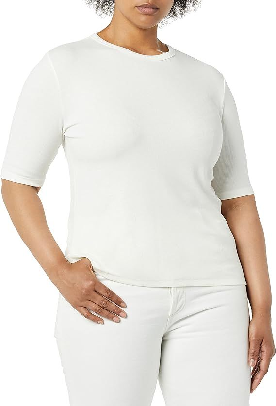 Amazon Aware Women's Modal Ribbed Elbow Sleeve Crew Neck T-Shirt (Available in Plus Size) | Amazon (US)
