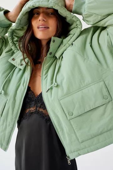 UO Rue Hooded Crinkle Puffer Jacket | Urban Outfitters (US and RoW)