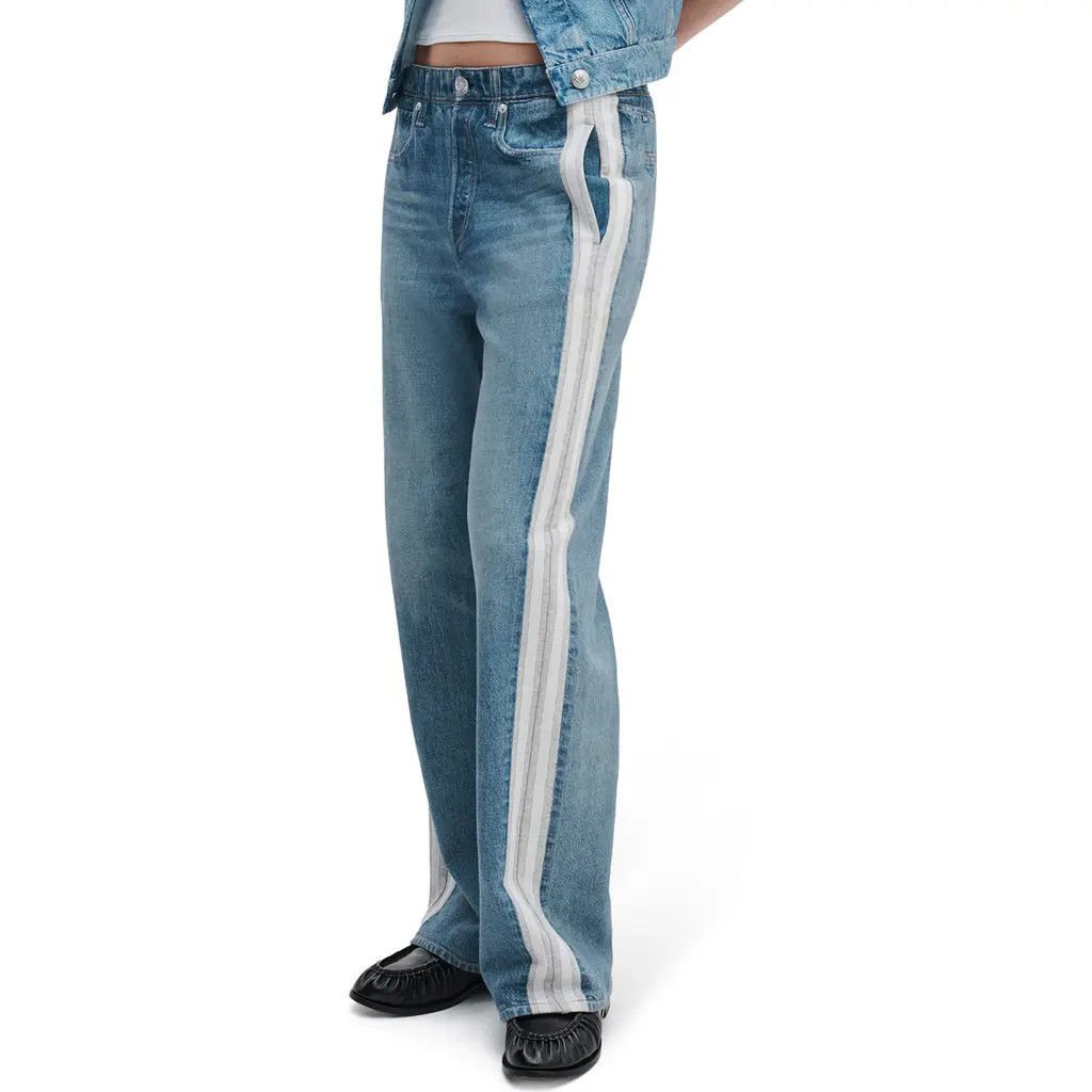 rag & bone rb Miramar Side Stripe Wide Leg Cotton Terry Sweatpant Jeans in Sport at Nordstrom, Size Small | Nordstrom