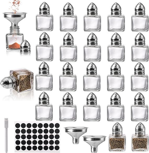 ZEAYEA Set of 24 Small Salt and Pepper Shakers, 0.5 oz Mini Glass Seasoning Jars with Funnel and ... | Amazon (US)