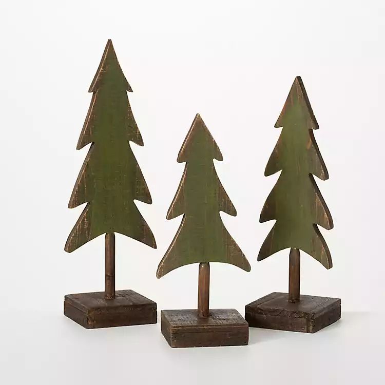 Evergreen Tree Wood Figurines, Set of 3 | Kirkland's Home