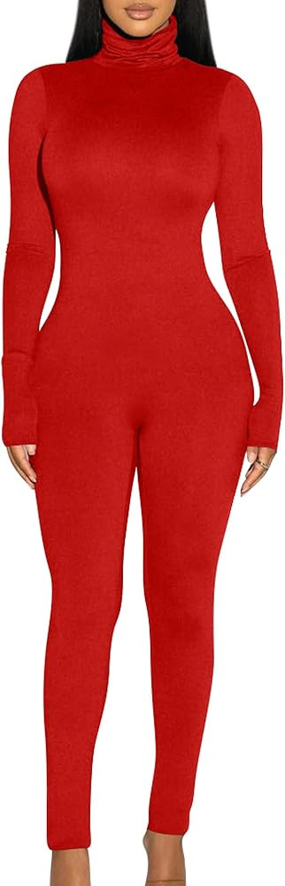 BORIFLORS Long Sleeve Jumpsuit for Women Sexy Turtleneck One Piece Bodycon Rompers Clubwear | Amazon (US)