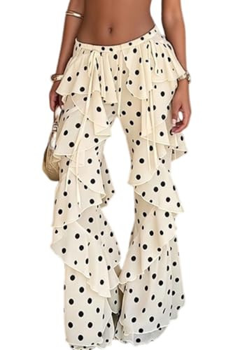 Sezhgswd Womens Polka Dot Chiffon Pants Layered Ruffle Bell Bottom Trousers | Amazon (US)