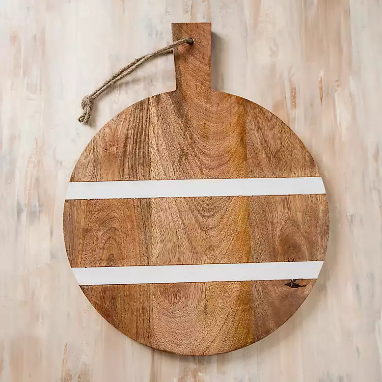 New!White Stripe Round Paddle Serving Board | Kirkland's Home
