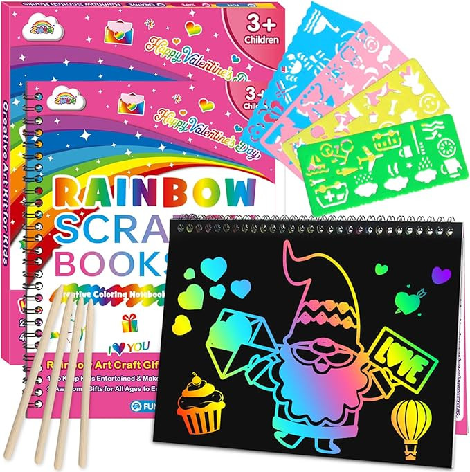 ZMLM Valentine Scratch Art Rainbow Scratch Paper,2 Pack Rainbow Scratch Notebooks,Arts and Crafts... | Amazon (US)