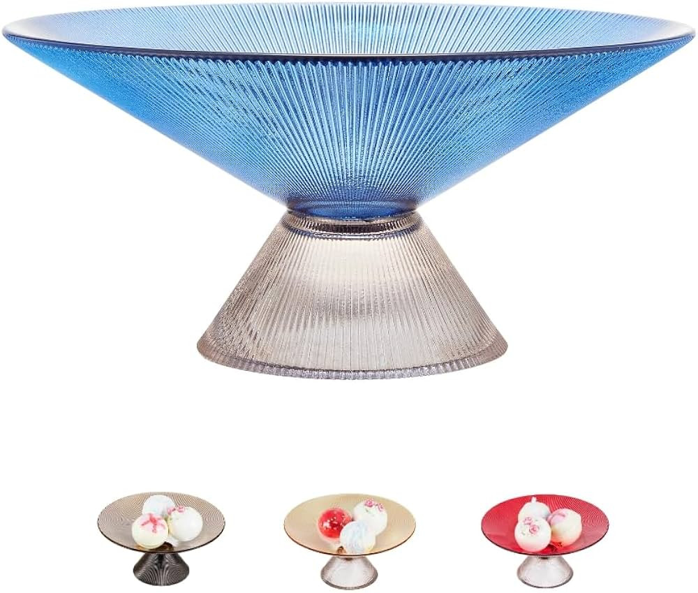 SPRINGBOWGlass Fruit Bowl – 10” Blue Decorative Bowl with Ripple Design and Clear Pedestal Ba... | Amazon (US)