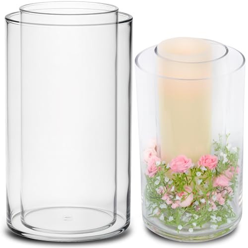 Stackable Tall Glass Vases for Centerpieces | 2-Pack | 6”x10 & 4”x10 | Clear Cylinder Vases | Stackable Creative Centerpiece Vase | Large Clear Vase - 10 Inch Vases for Centerpieces | Amazon (US)