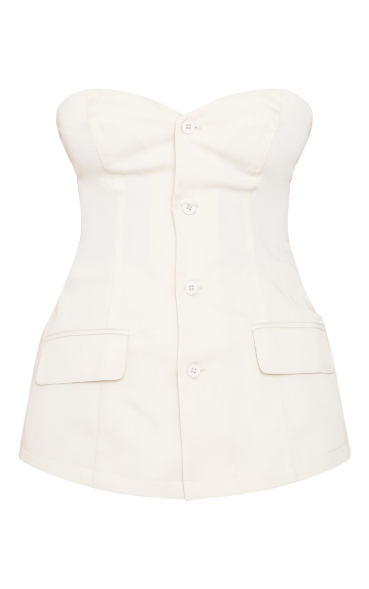 Tall Beige Button Up Front Corset Top | PrettyLittleThing UK
