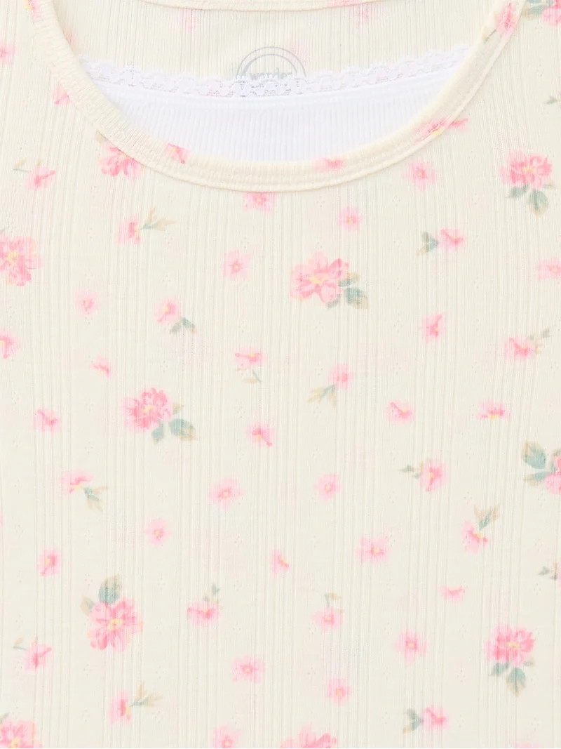 Wonder Nation Girls Pointelle Lace Top with Short Sleeves, Sizes 4-18, Plus | Walmart (US)