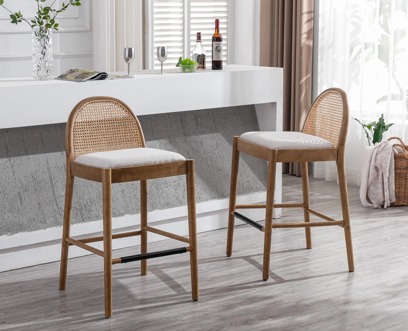 Guyou Modern Bar Stools Set of 2, 30" Counter Height Bar Stools with Natural Rattan Back and Soli... | Walmart (US)